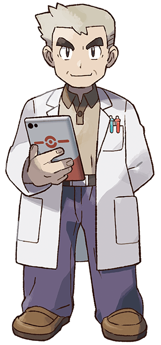 Image of Professor Oak holding pokemon tablet